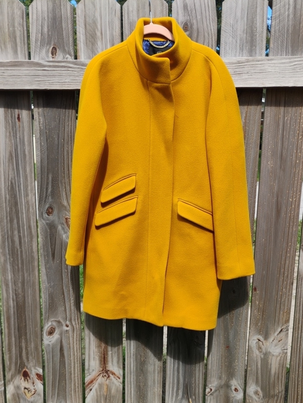 J. Crew Mustard Yellow Stand-Collar Wool Pea Coat
